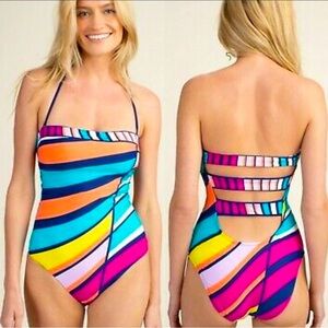 $153 MSRP NWOT Trina Turk Catch A Wave Removable Halter Strap One Piece Swimsuit